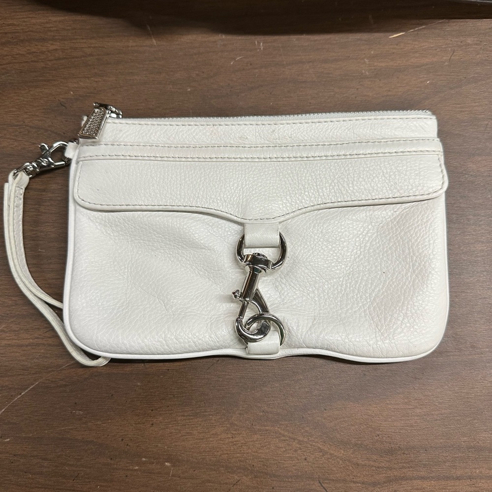White Leather Wristlet Clutch